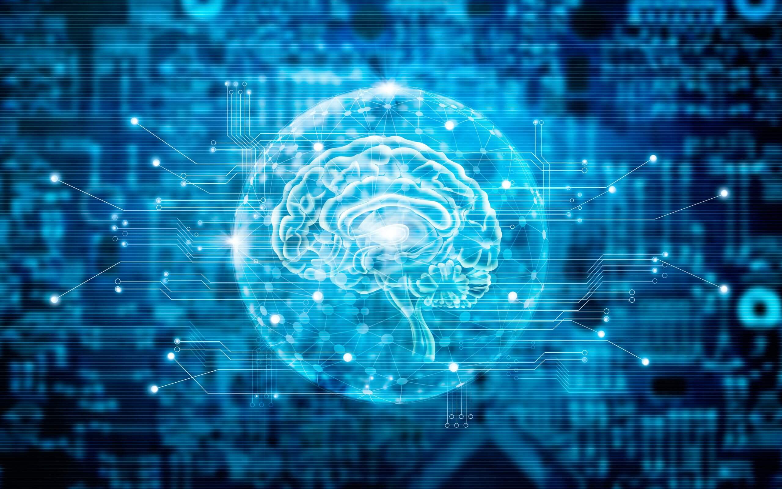 Virtual brain innovative technology in science and medical concept in blue tone