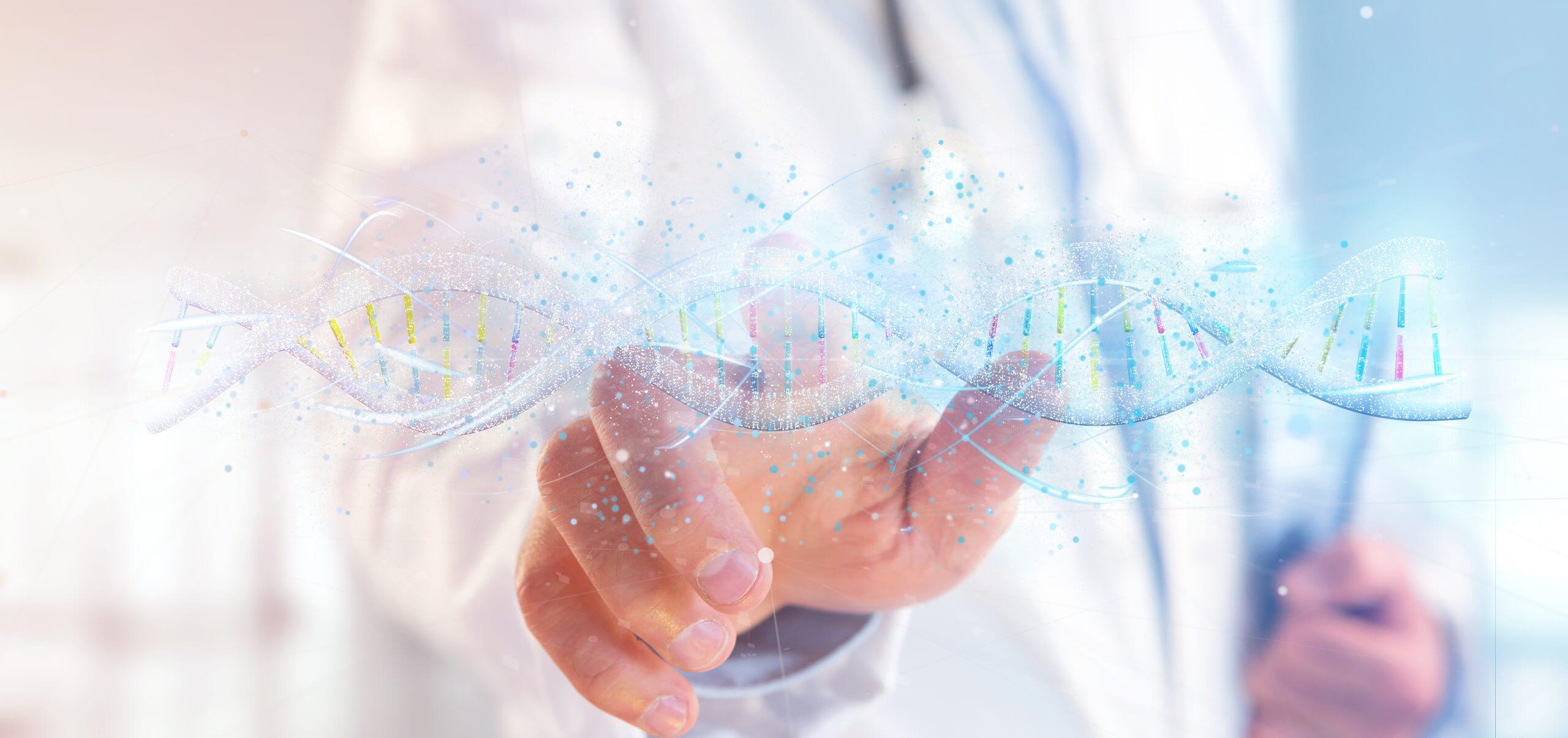 Doctor holding a 3d render DNA